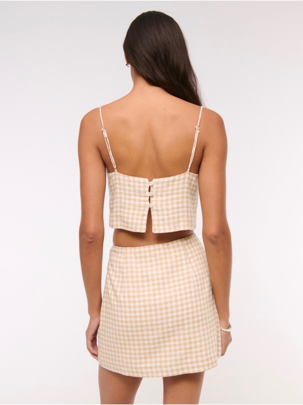 Abercrombie & Fitch Beige Gingham Linen-Blend Mini Skort Medium NWT - Picture 4 of 10